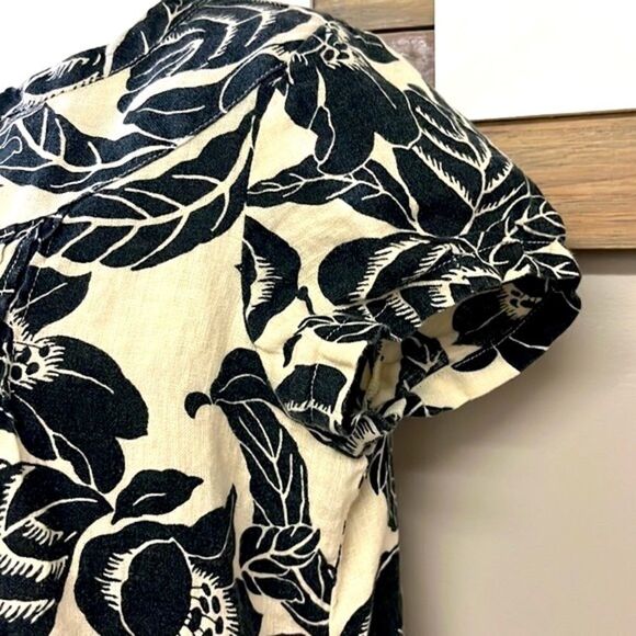GAP Maternity Black and Cream 1/2 Button Down Floral Linen Smock Dress- Small - Picture 3 of 12